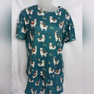 2/$30 Teal Llama‎ Print Summer Pajama Set-(#413)
